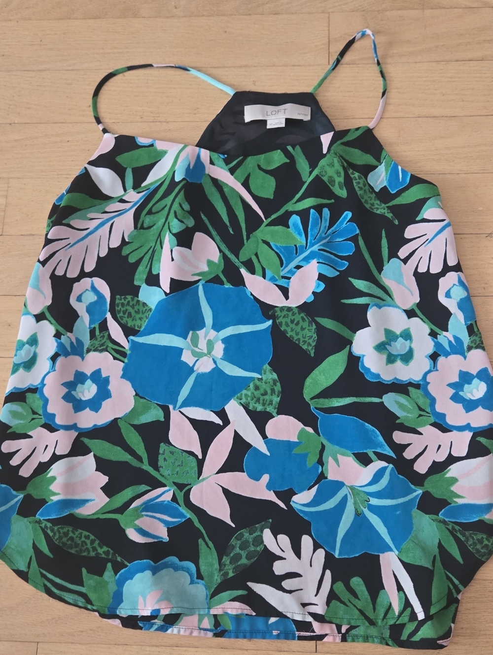 LOFT Black Floral Halter Cami with Blue, Green & Pink Print